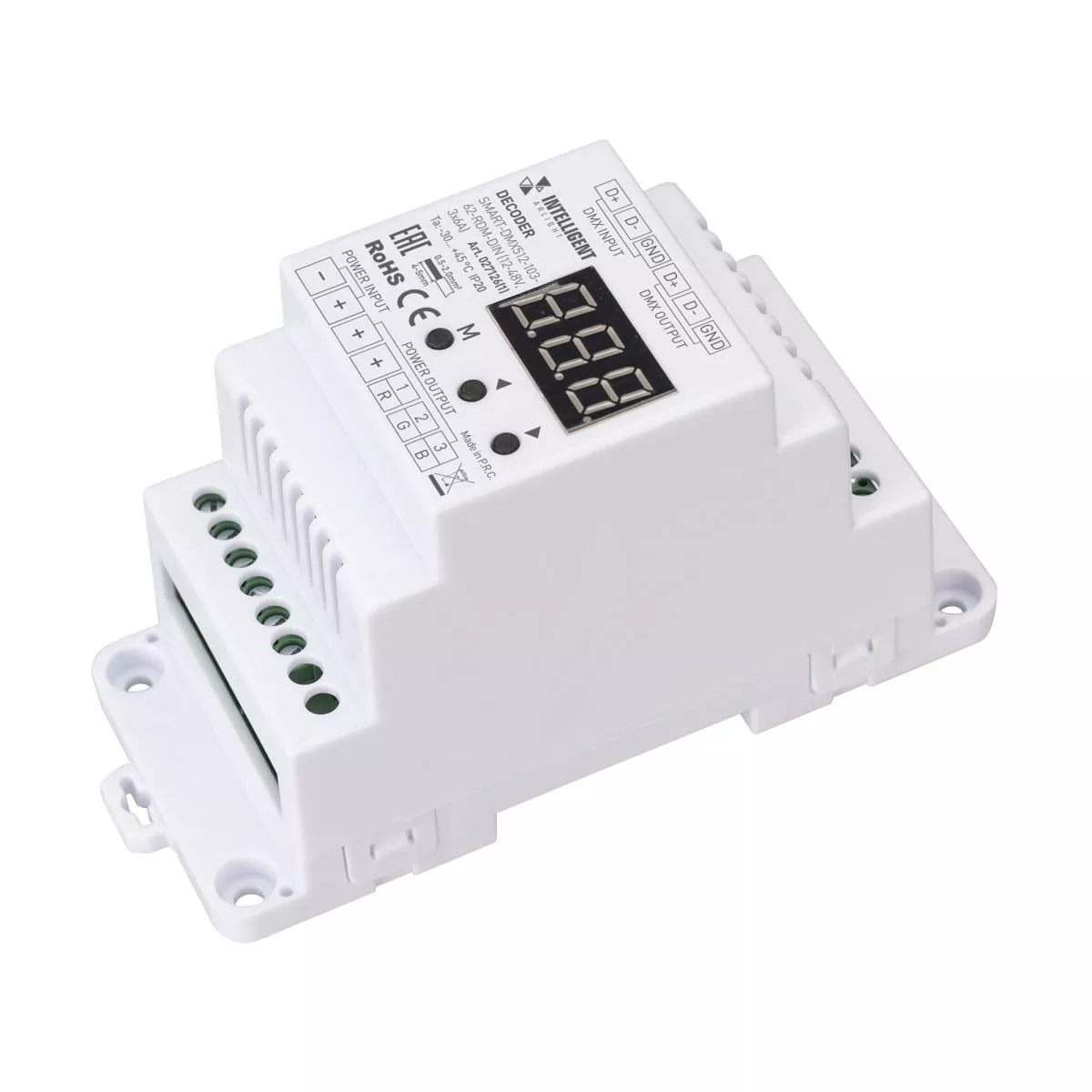 

Декодер Arlight SMART-DMX512-103-62-RDM-DIN (12-48V, 3x6A) (IARL, IP20 Пластик) 027126(1)