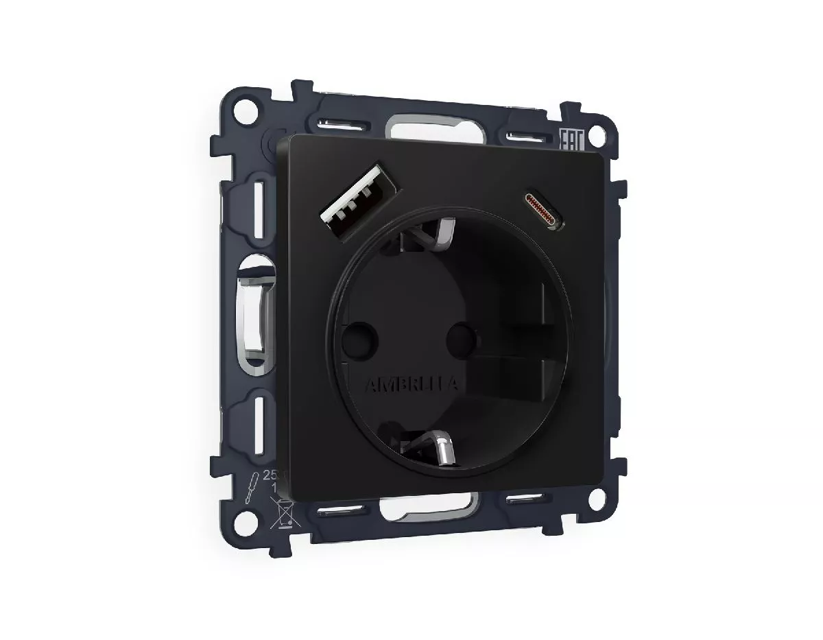 

Комплект механизма розетки 2USB A+C 20W (быстрая зарядка) с/з Ambrella Volt Alfa MA810010