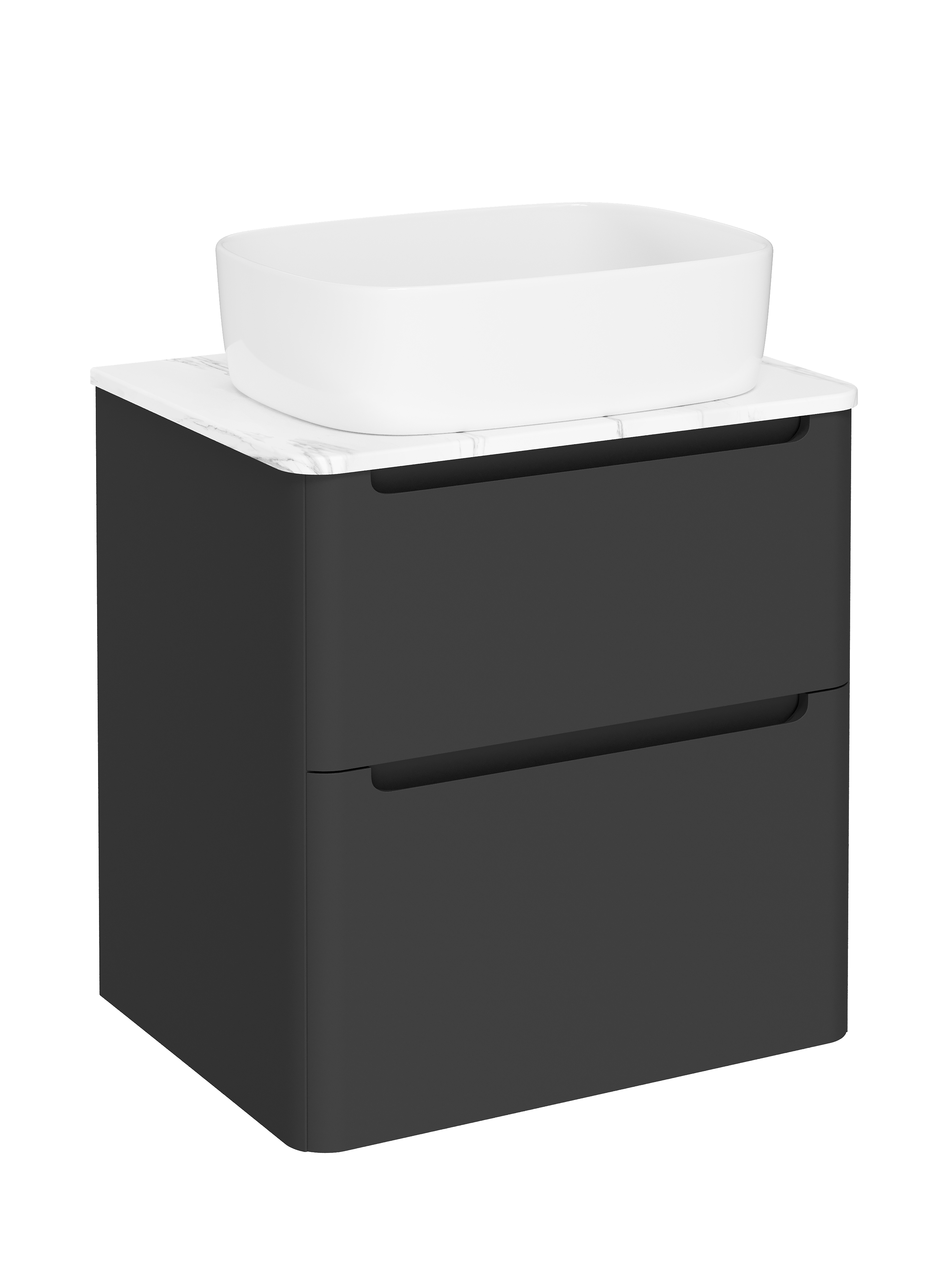 

Тумба с раковиной STWORKI Монтре 60 антрацит, столешница белый мрамор, раковина Берген S21410WH