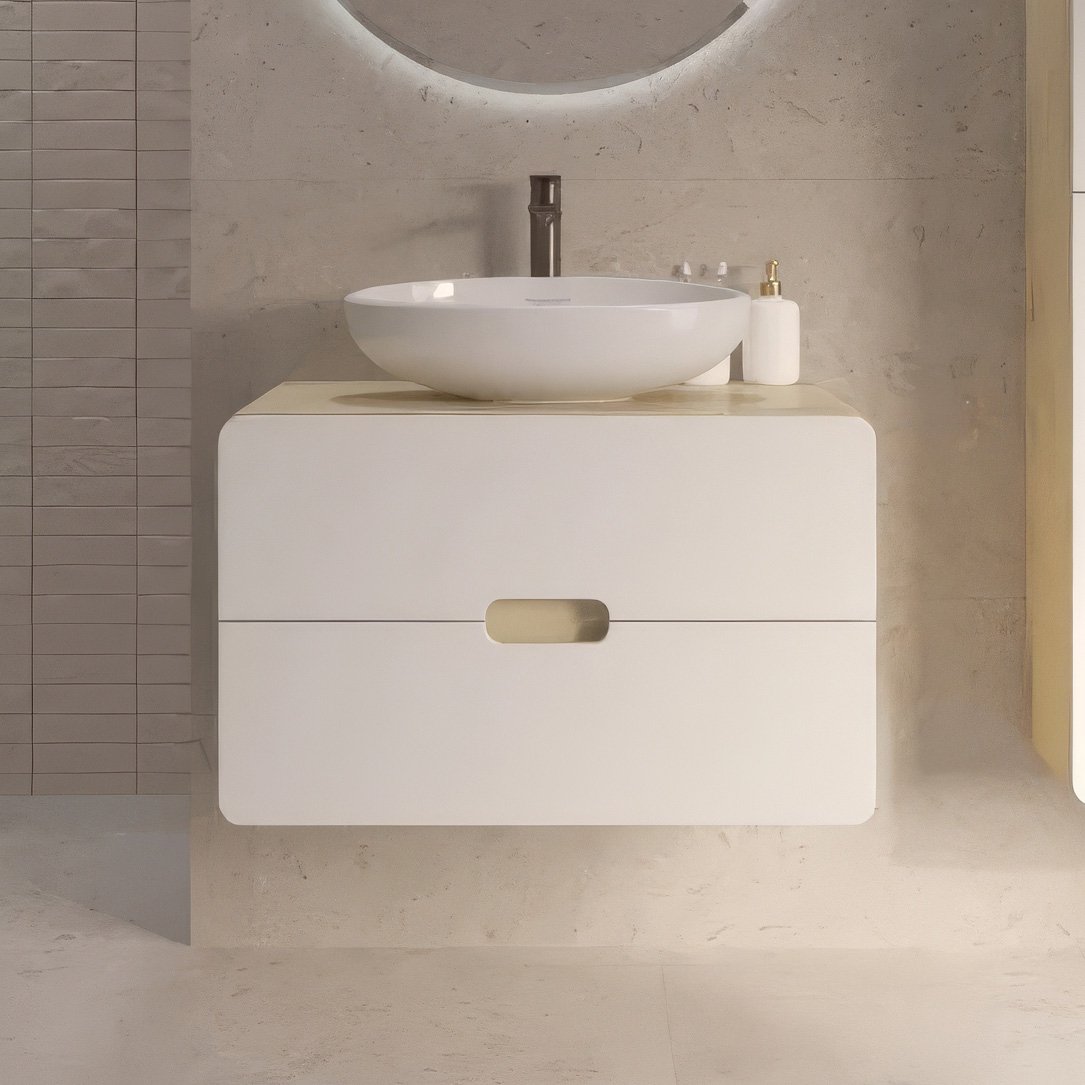 

Тумба под раковину со столешницей 1MarKa Vortex 80, орех лучистый, белый