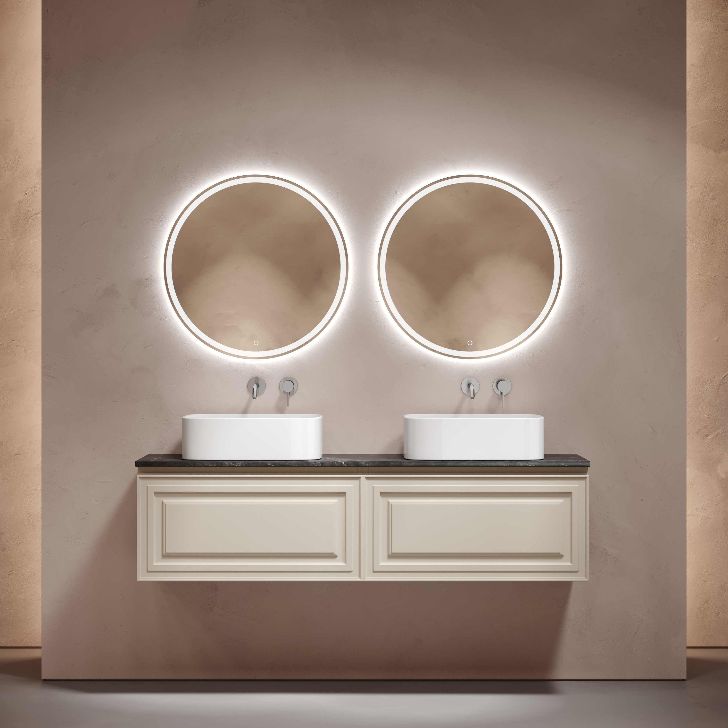 

Мебель для ванной комнаты Sancos Very 160 beige soft, столешница черный мрамор TT160A1, раковина CN6052
