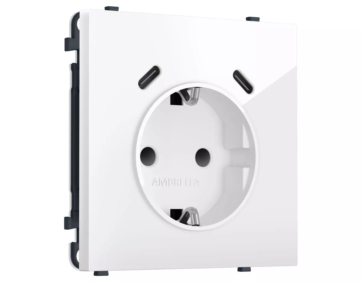 Комплект механизма электрической розетки SIGMA Белый глянец 2USB С+C 20W Ambrella Volt MS110510 (SP1105, PR165)