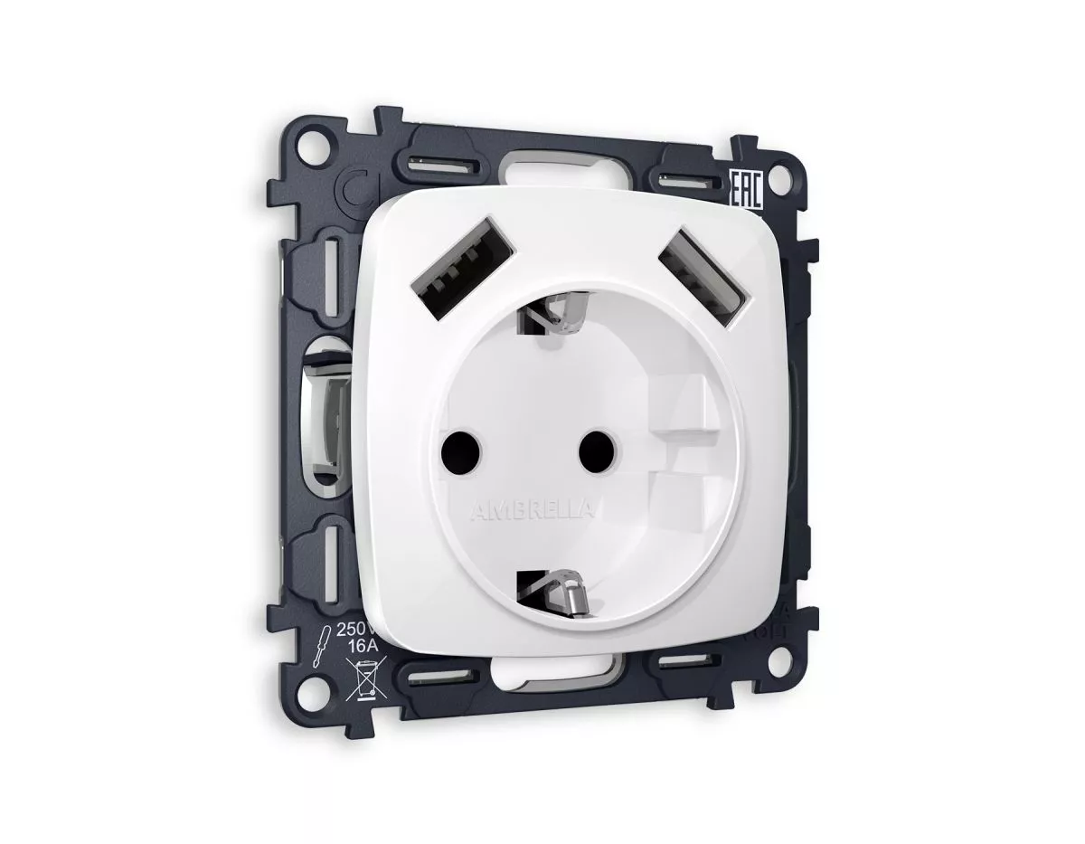

Комплект механизма электрической розетки USB A+A 18W Ambrella Volt Omega (OP1090, VM155) MO109010