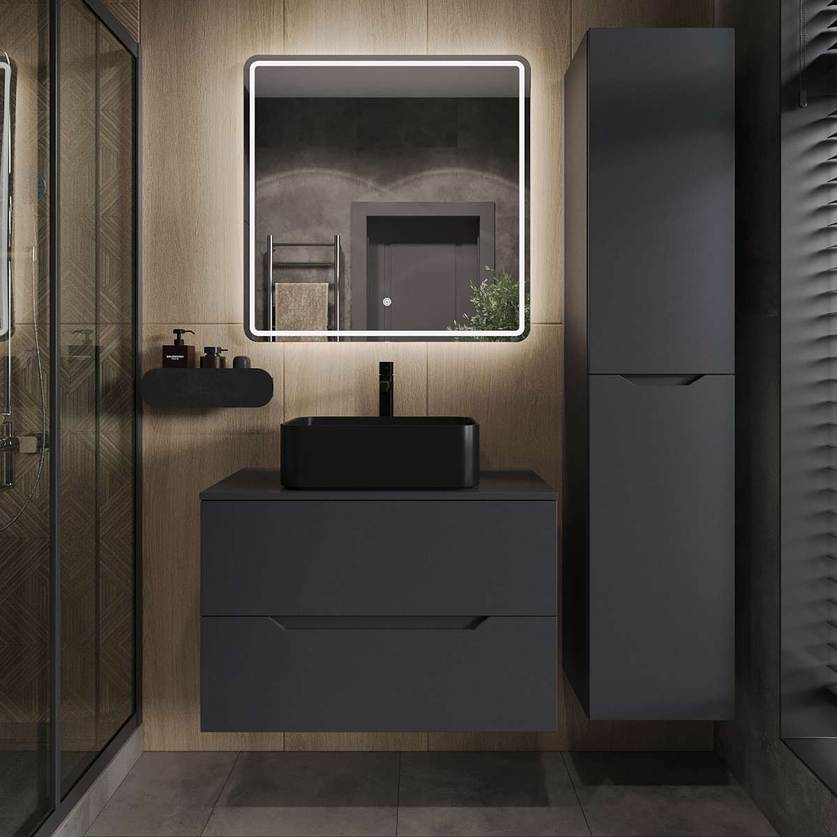 

Мебель для ванной комнаты Orange Line 80 подвесная, 2 ящика, матовый графит с раковиной B02-460MB