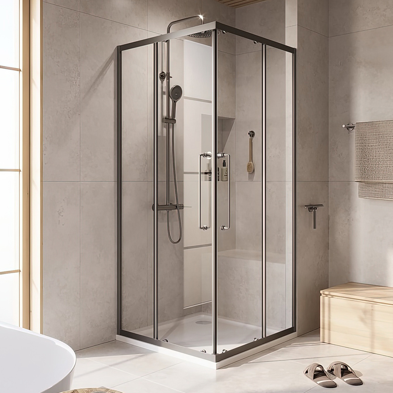 

Душевой уголок Cezares Relax RELAX-304-A-2-90-C-GM 90x90, профиль оружейная сталь