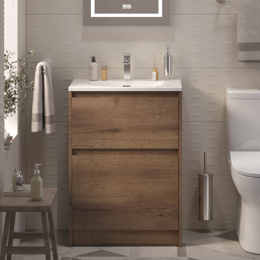 

Тумба с раковиной BelBagno Kraft 39 60 напольная, rovere tabacco, раковина BB-8099-3-60