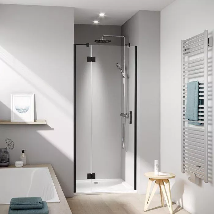 Kermi LIGA  Дверь в нишу  c непод.сегментом  LI SFL 1000x2000,  Schwarz Soft+прозрачное стекло с Kermiclean