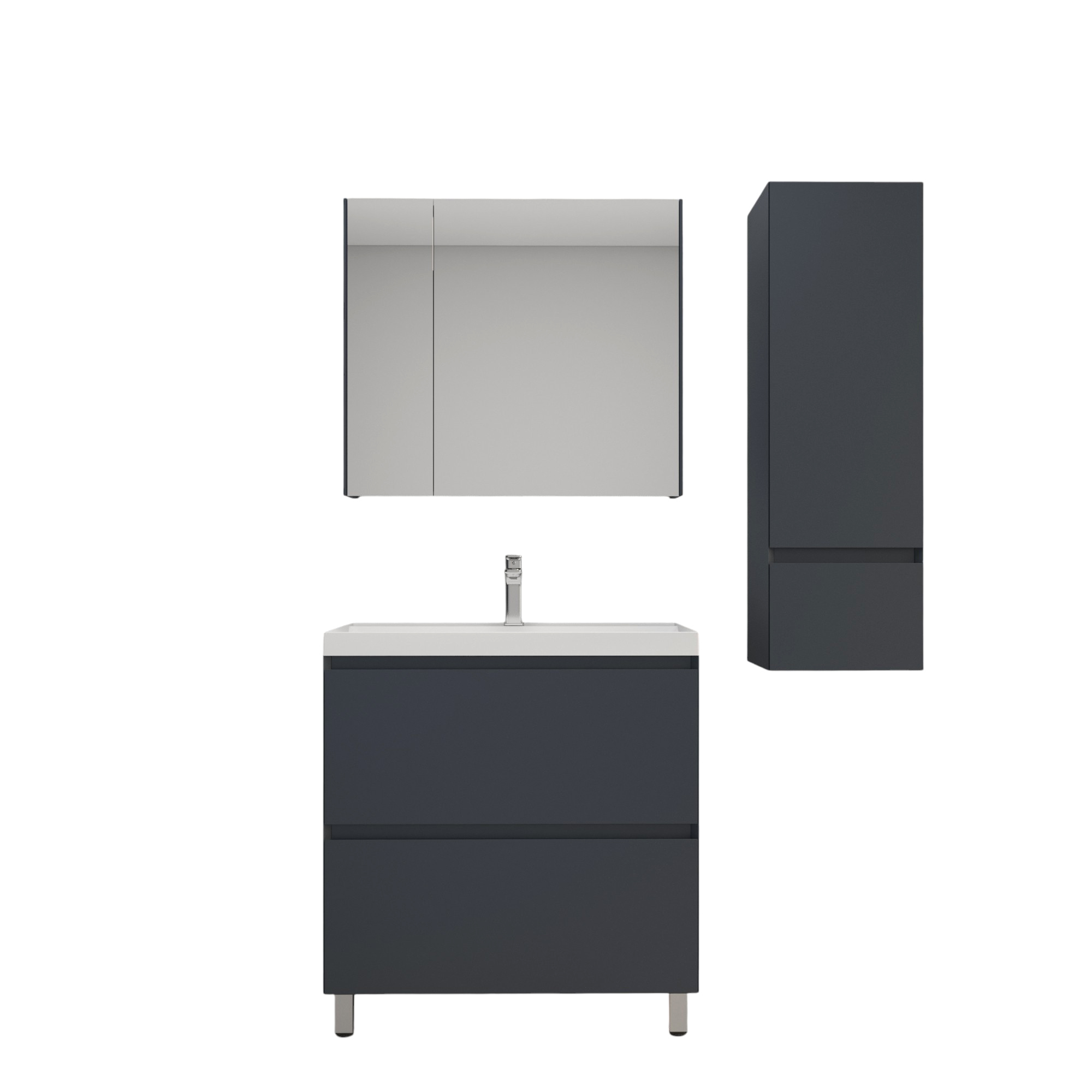 

Мебель для ванной комнаты Style Line Манхэттен 80 напольная, графит, раковина Florentina Астория 80 белая