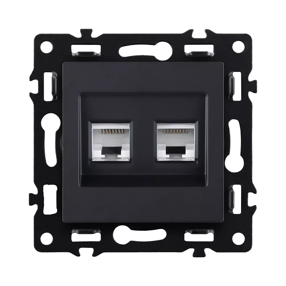 Розетка двойная Ethernet RJ45 Cat.6, черный Kollinger Asthetik AS-018BK
