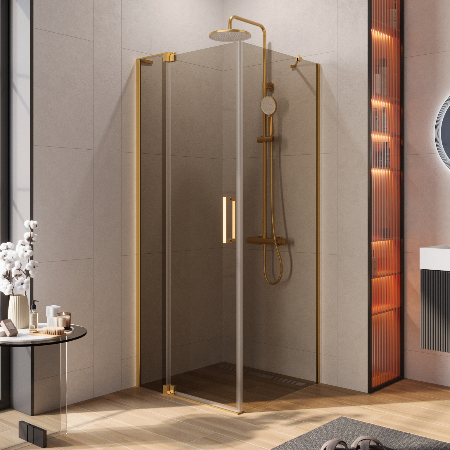 

Душевой уголок Cezares Slider AH 1 80-70/80 BR BORO профиль брашированное золото, стекло бронза