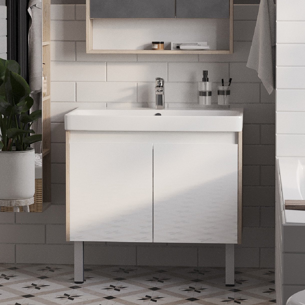 

Тумба под раковину AQUATON Сканди Doors 80 белая, дуб верона