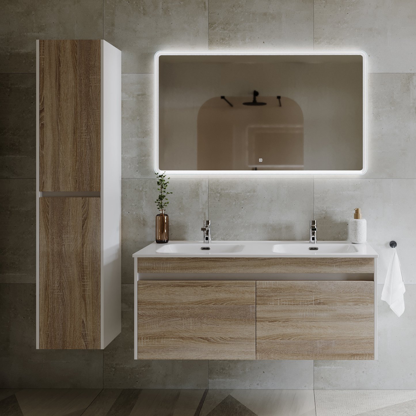 

Мебель для ванной комнаты Sancos Smart 120 см двойная, дуб бардолино