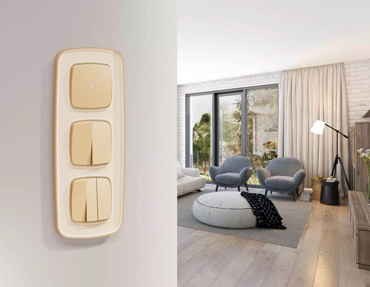 

Комплект механизма 2-клавишного перекрестного выключателя Ambrella Volt 10A-250V OMEGA MO603030 Шампань QUANT (OP6030, VM125)