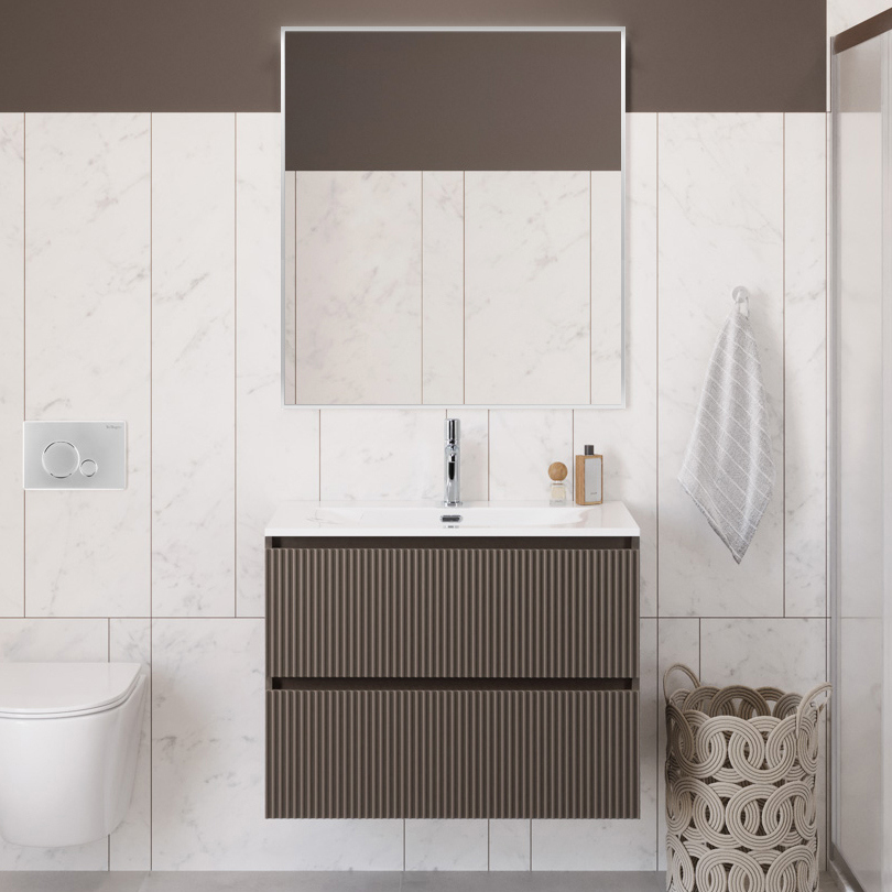 Мебель для ванной комнаты BelBagno Uno-mini 100 подвесная, 2 ящика, матовая бежевая