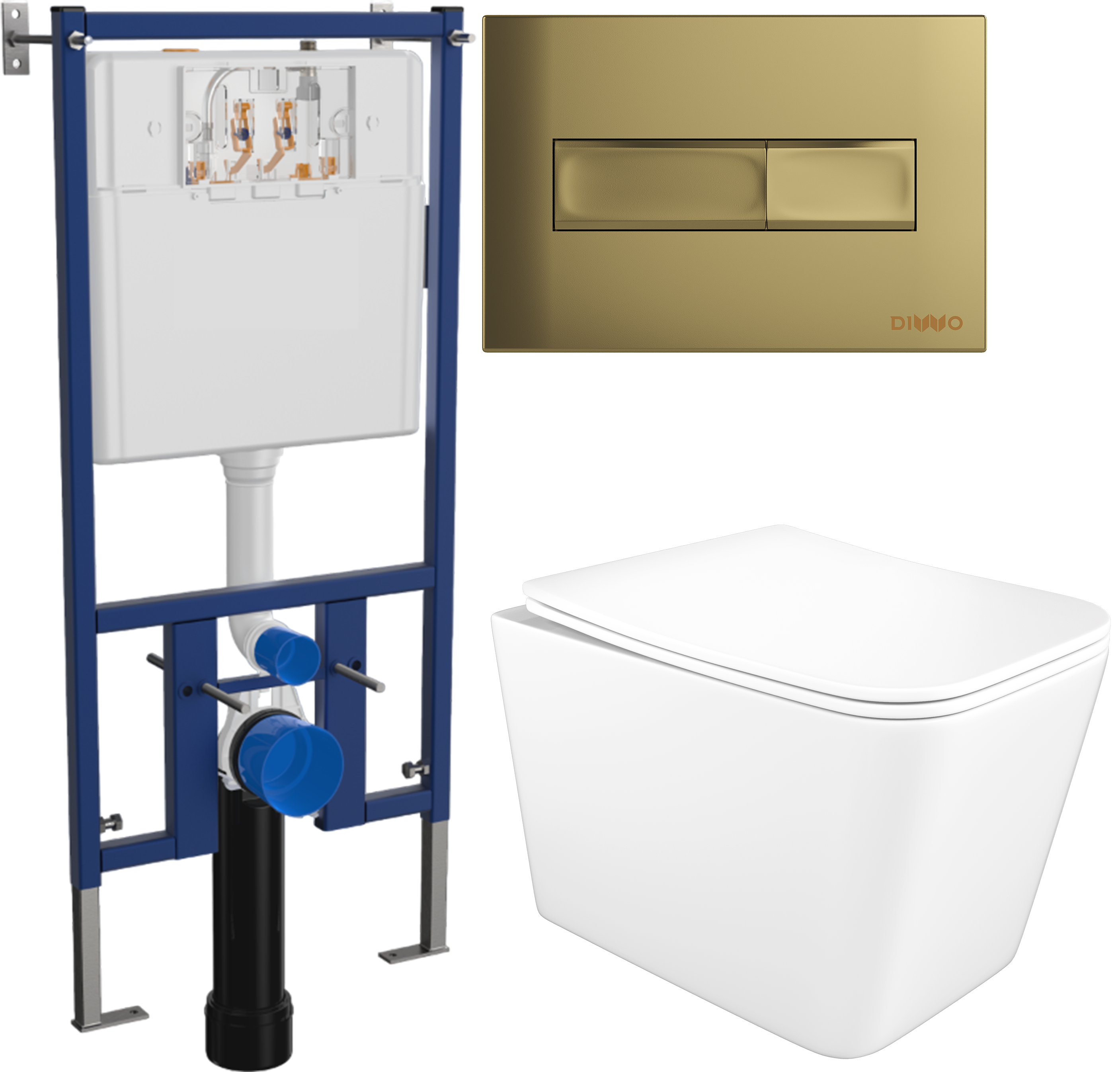 

Комплект 3 в 1 Унитаз подвесной STWORKI Молде S23401WH, безободковый, с микролифтом, антивсплеск + Инсталляция DIWO 4501 + Кнопка 7325 цвет матовое золото