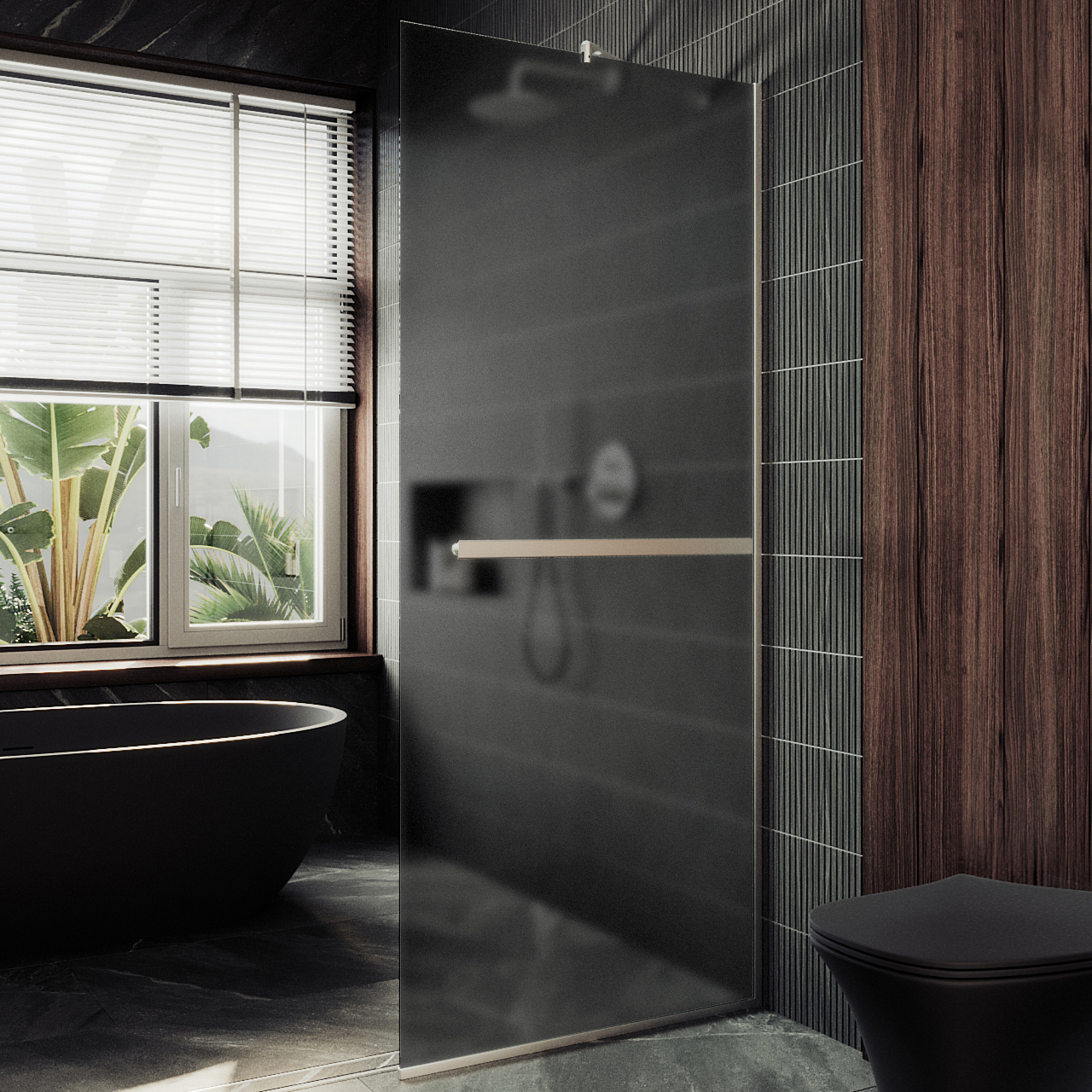 

Душевая перегородка Maybahglass MGD-1462-5у 99 см, профиль хром матовый, стекло графит матовое