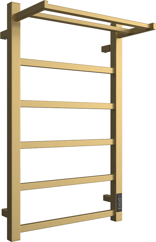 Полотенцесушитель электрический Двин Fj Plaza Neo 4657795054372 80x55 см, подключение справа, слева, матовое золото, лесенка, с полкой