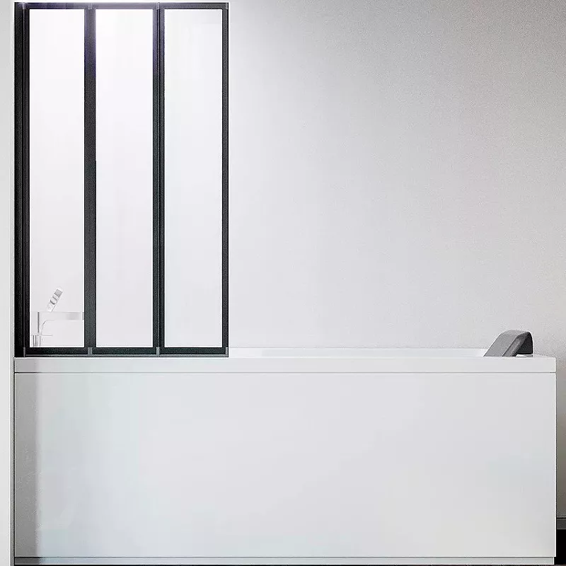 Шторка на ванну Veconi Palau 120х150 L профиль черный стекло прозрачное