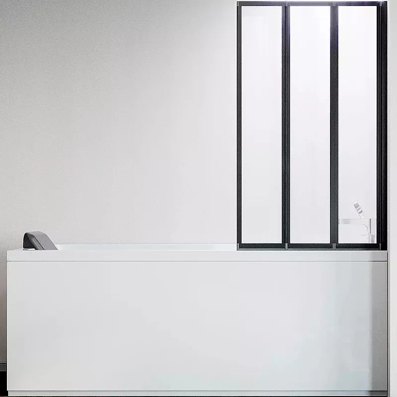 Шторка на ванну Veconi Palau 120х150 R профиль черный стекло прозрачное