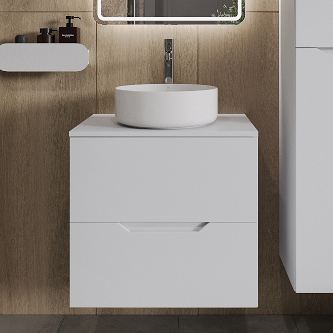 

Тумба с раковиной Orange Line 60 подвесная, 2 ящика, матовая белая с раковиной B09-360W