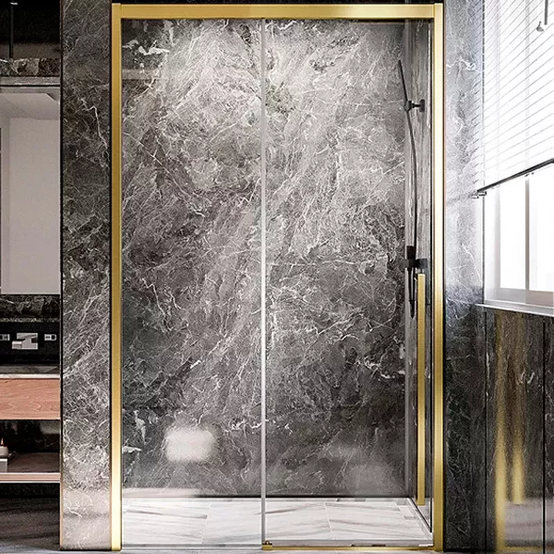 Душевая дверь в нишу Veconi Premium Trento 140х200 профиль золото стекло прозрачное