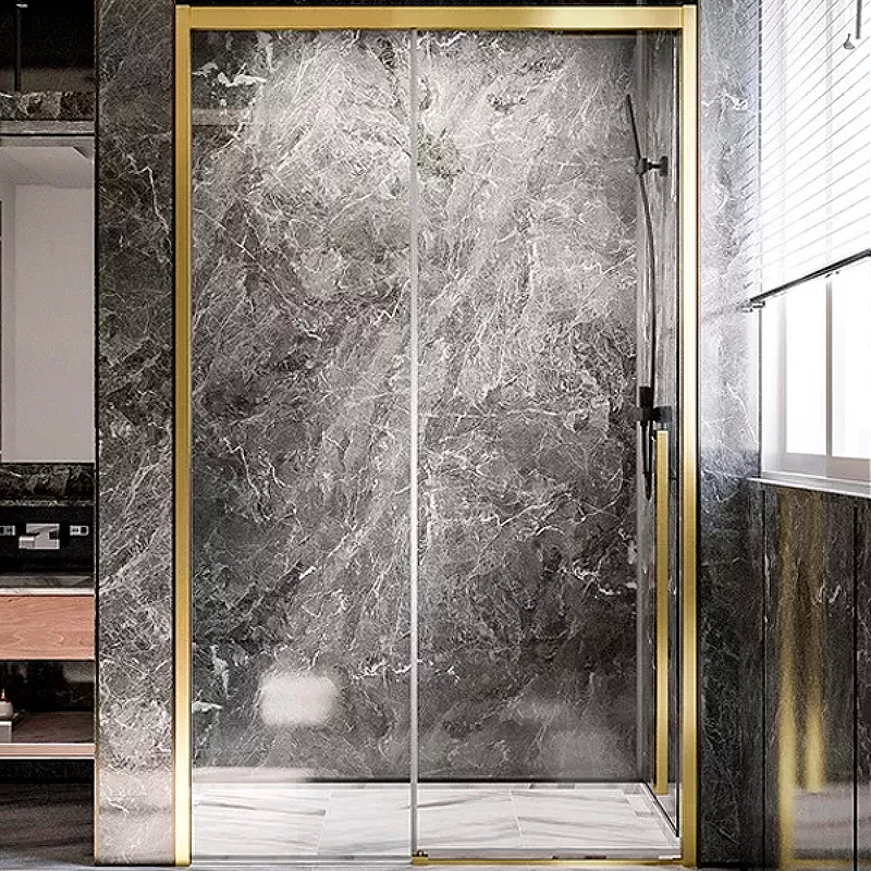 Душевые двери раздвижные  Santehnika Room Дверь для душевого уголка Veconi Premium Trento PTD-40G 140 см, профиль брашированное золото, стекло прозрачное
