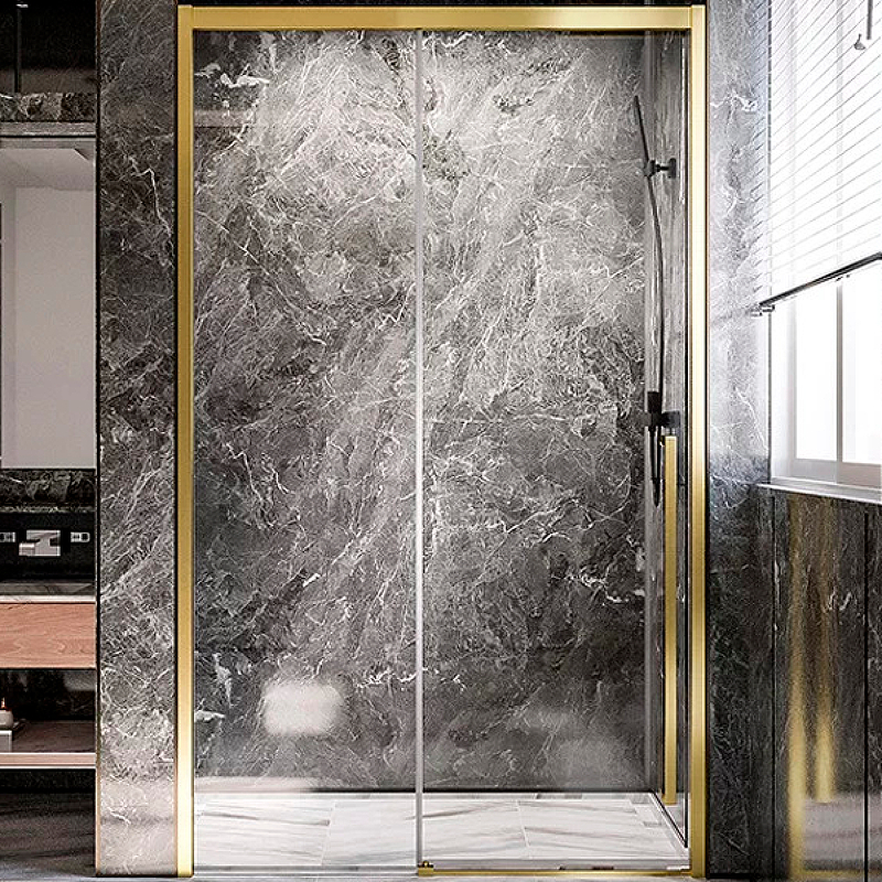 Душевая дверь в нишу Veconi Premium Trento 120х200 профиль золото стекло прозрачное