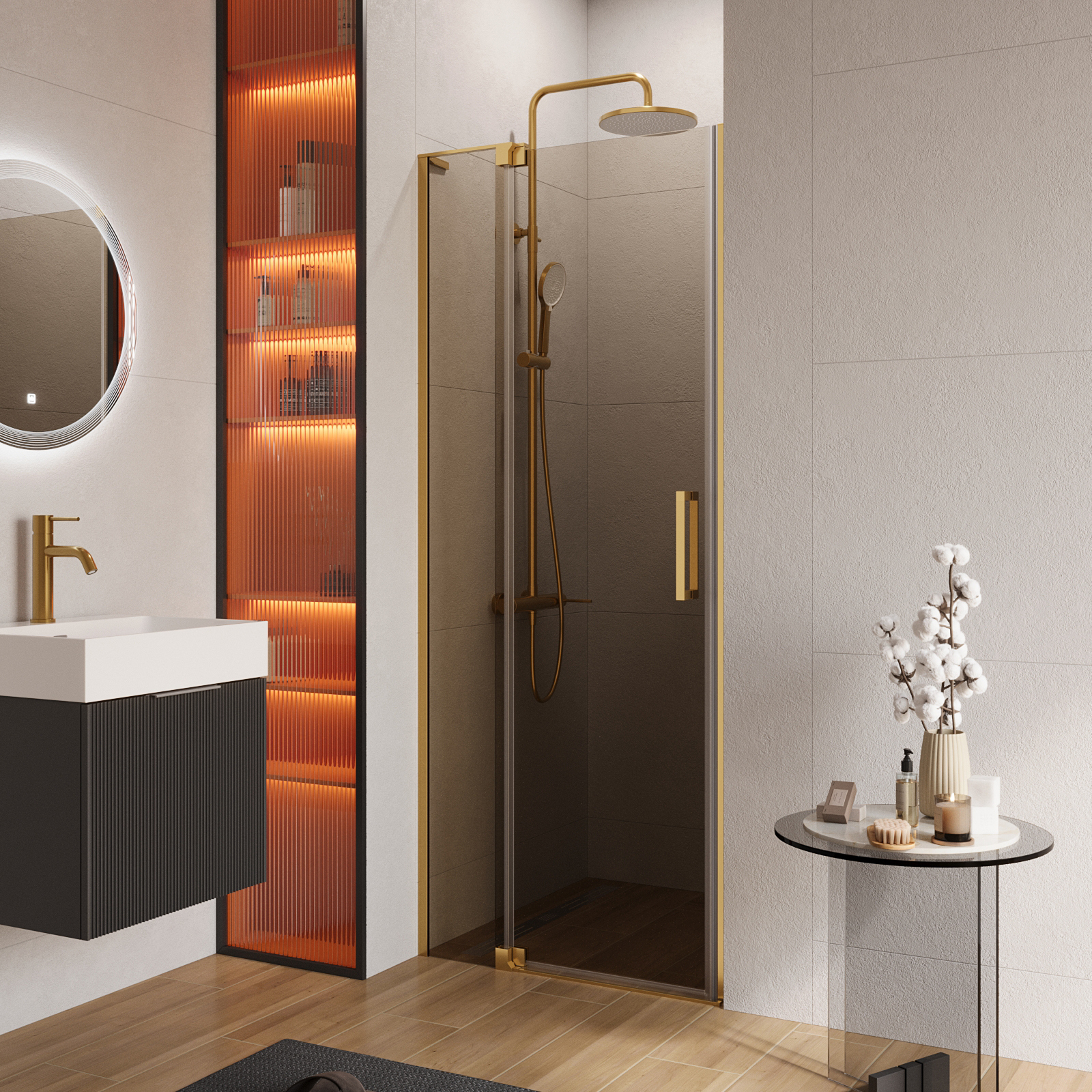 

Душевая дверь в нишу Cezares Slider SLIDER-B-1-70/80-BR-BORO 80 см, профиль брашированное золото, стекло бронза