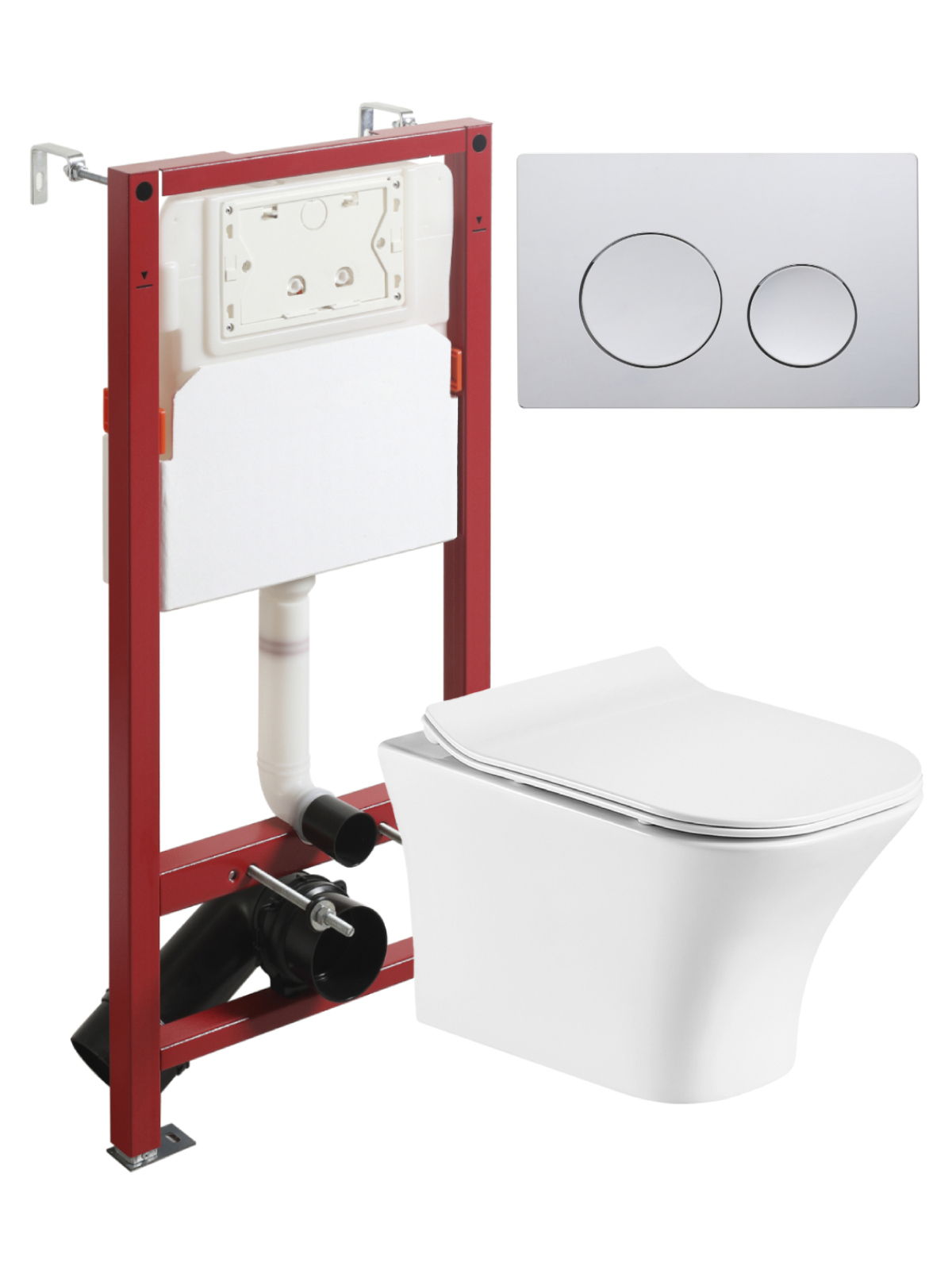 Комплект Orange CI02-100WAPB100 Унитаз подвесной безободковый с микролифтом Система инсталляции Кнопка смыва хром 39730₽