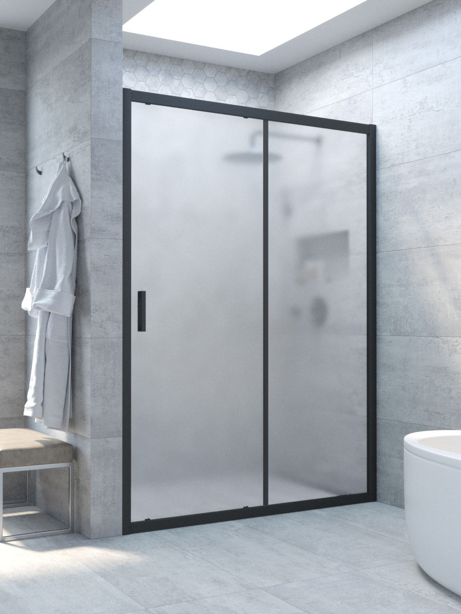 

Душевая дверь в нишу Vegas Glass ZP Novo h2000 110 02М 10 110 см, профиль матовый черный, стекло сатин