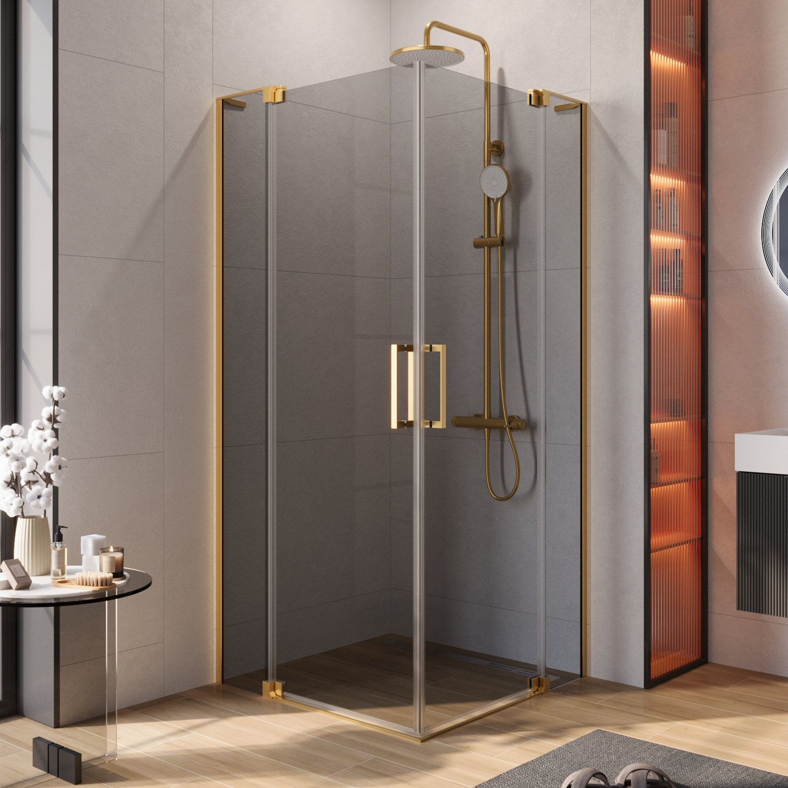 

Душевой уголок Cezares Slider A 2 80/90 GRIGIO BORO профиль брашированное золото, стекло серое