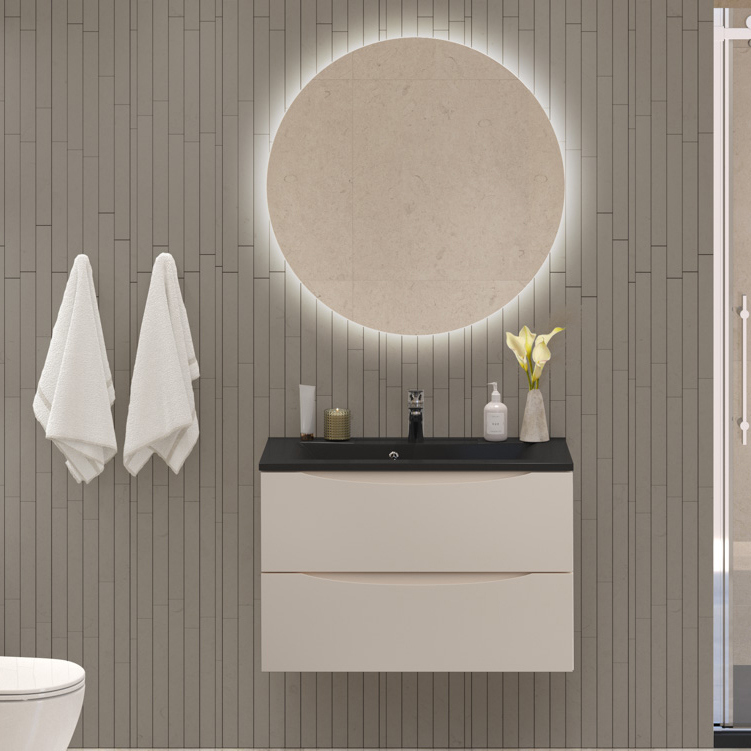 Мебель для ванной комнаты BelBagno Marino 80 подвесная, crema opaco, черная раовина