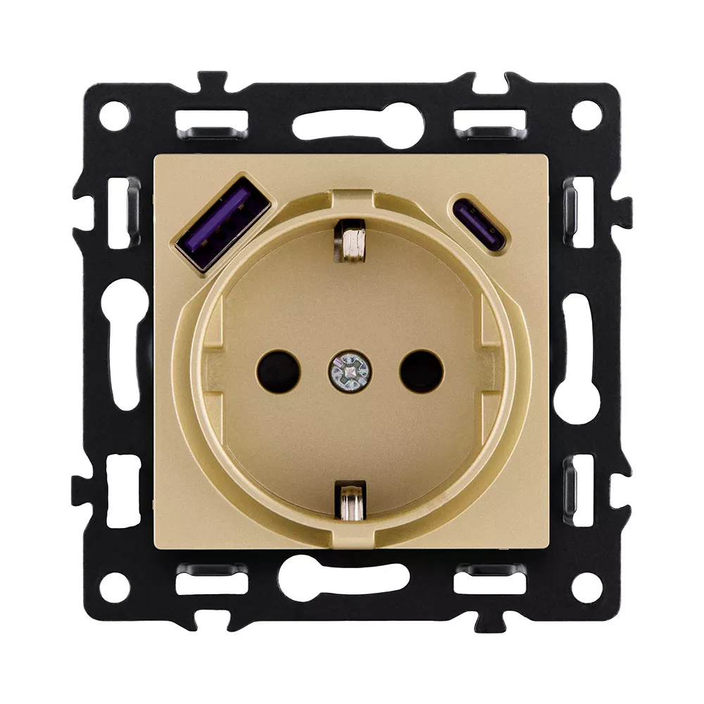 Розетка штепсельная SCHUKO 16A/250 В с USB A+C 20W, золотой Kollinger Asthetik AS-016GD