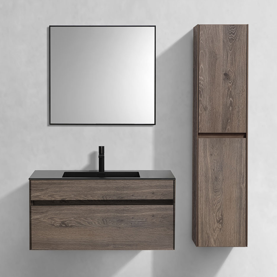 

Мебель для ванной комнаты Vincea Chiara 100, темный дуб, с черной раковиной