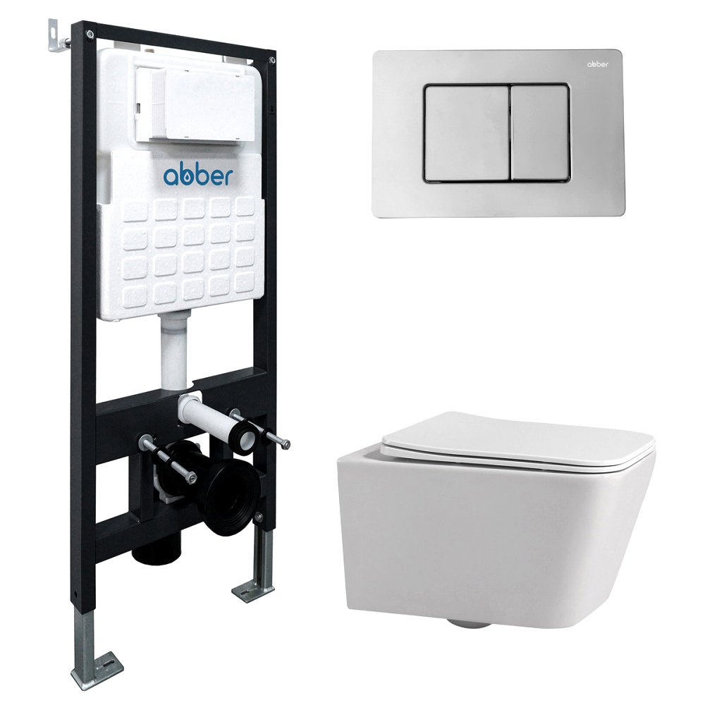

Комплект Abber Rechteck AC1201-AC0105-AC0120, Унитаз подвесной безободковый, с микролифтом + Система инсталляции + Кнопка смыва хром