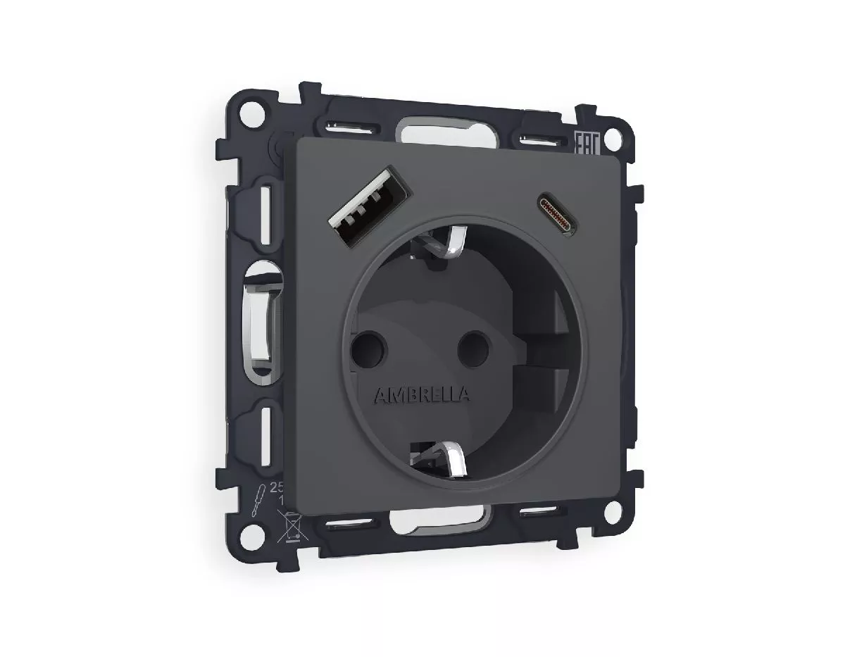 

Комплект механизма розетки 2USB A+C 20W (быстрая зарядка) с/з Ambrella Volt Alfa MA910010