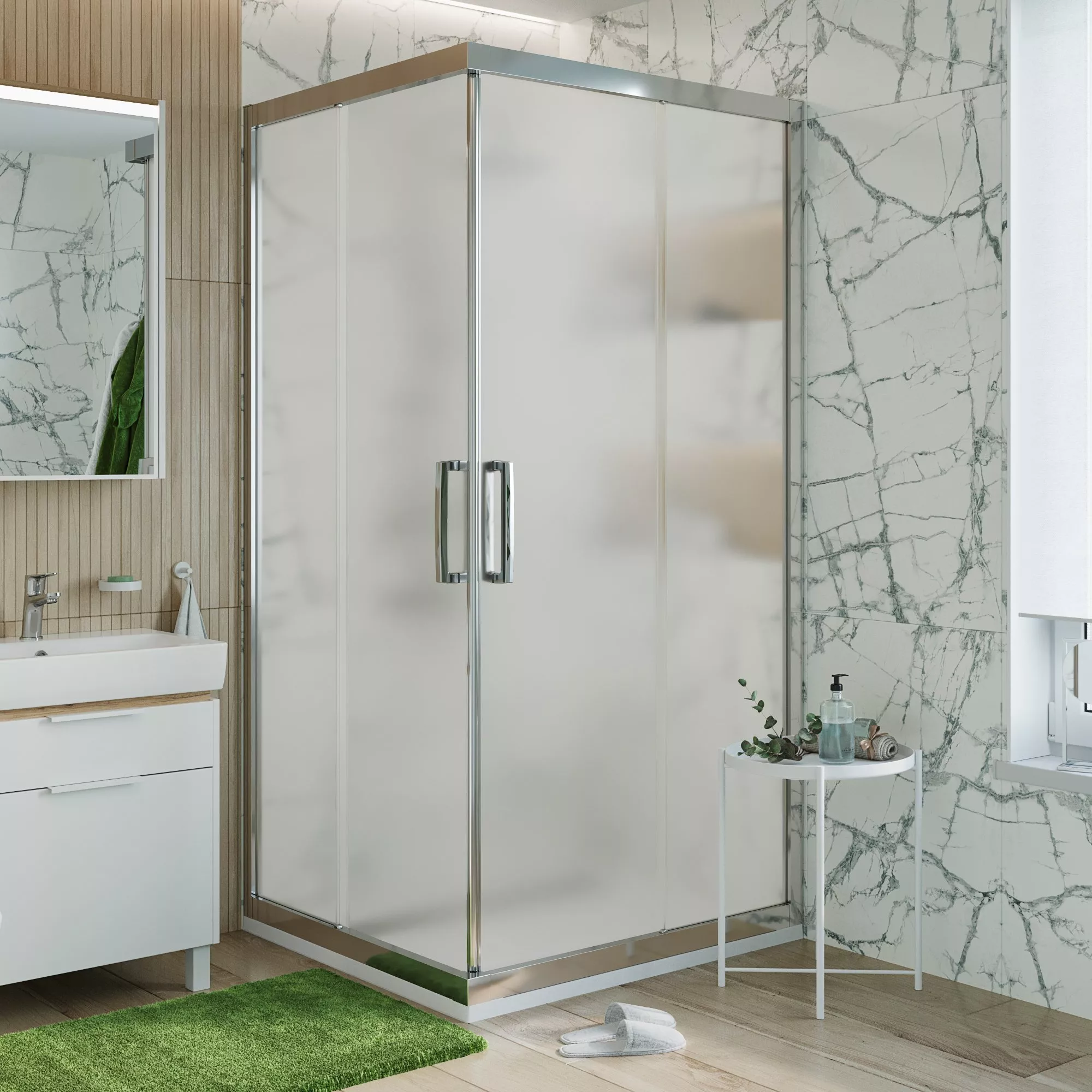 Душевые уголки  Santehnika Room Душевой уголок STWORKI Дублин 120x120 см профиль хром глянец, стекло матовое