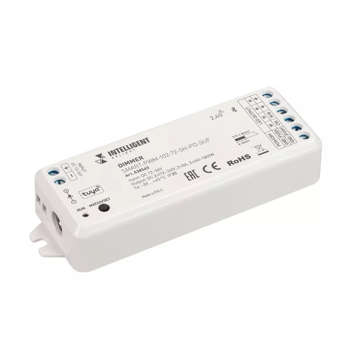 

Диммер Arlight SMART-PWM-102-72-SH-PD-SUF (12-36V, 2x5A, TUYA BLE, 2.4G) 038545