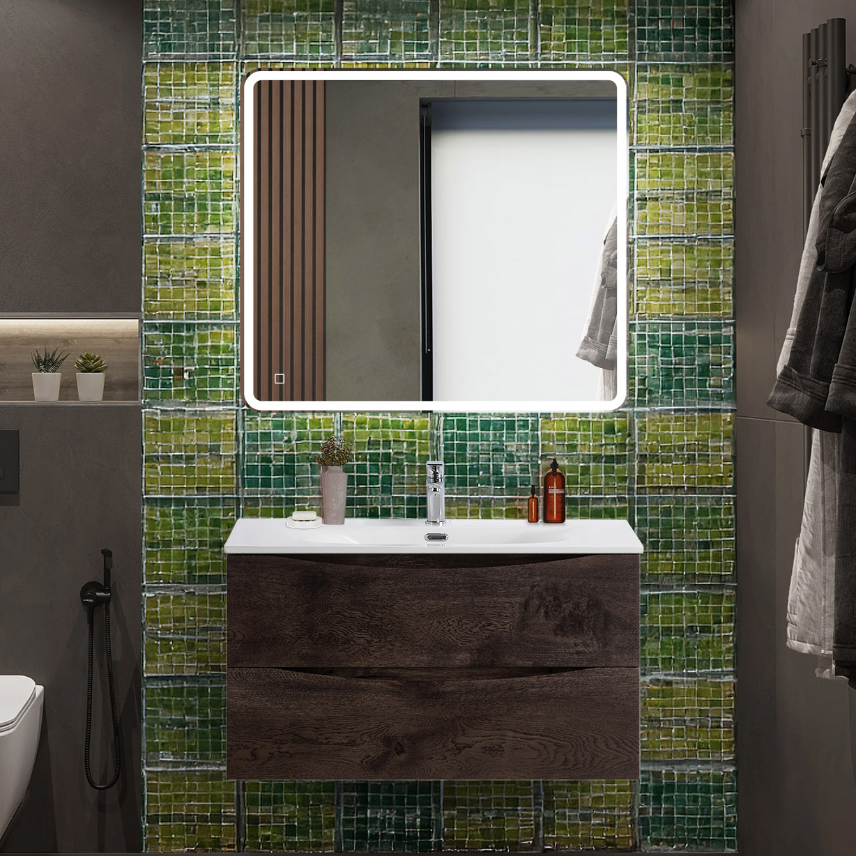 

Мебель для ванной комнаты BelBagno Marino-cer-n 90 подвесная, rovere nature grigio