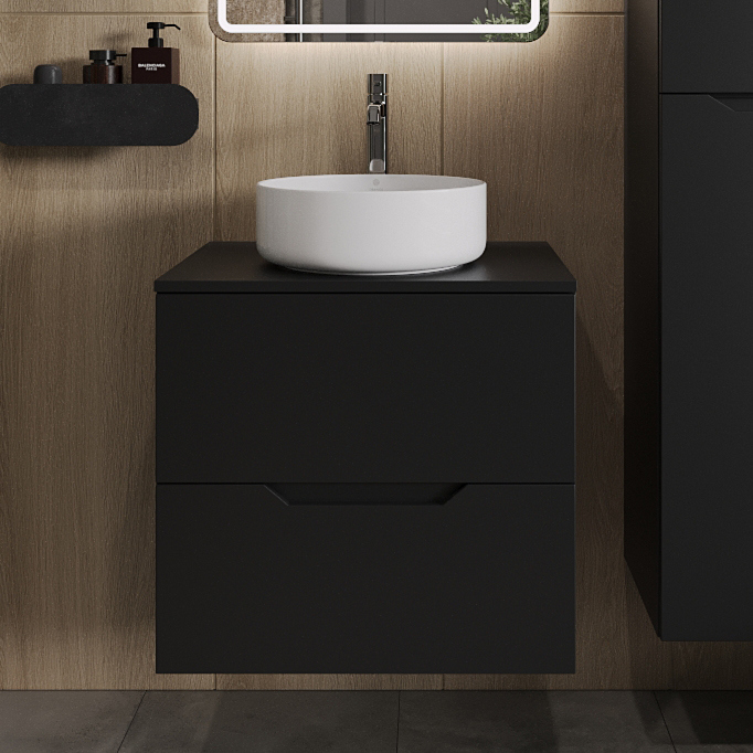 

Тумба с раковиной Orange Line 60 подвесная, 2 ящика, матовая черная с раковиной B09-360W