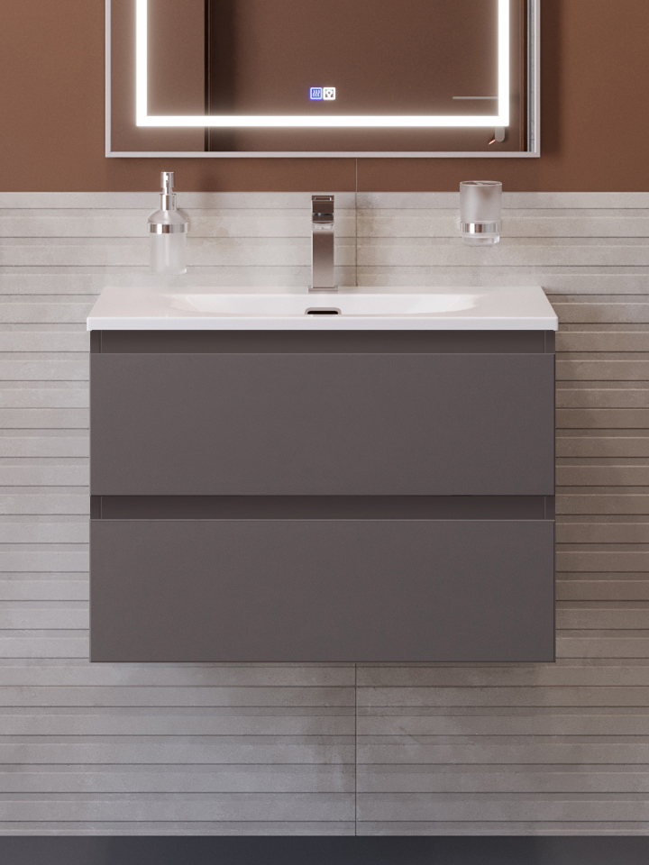 

Тумба с раковиной BelBagno Kraft 39 70 подвесная, матовая темно-серая, раковина bb-8099-3-70