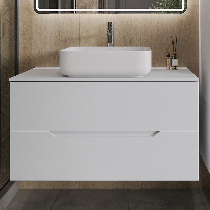 

Тумба с раковиной Orange Line 100 подвесная, 2 ящика, матовая белая с раковиной B05-500W