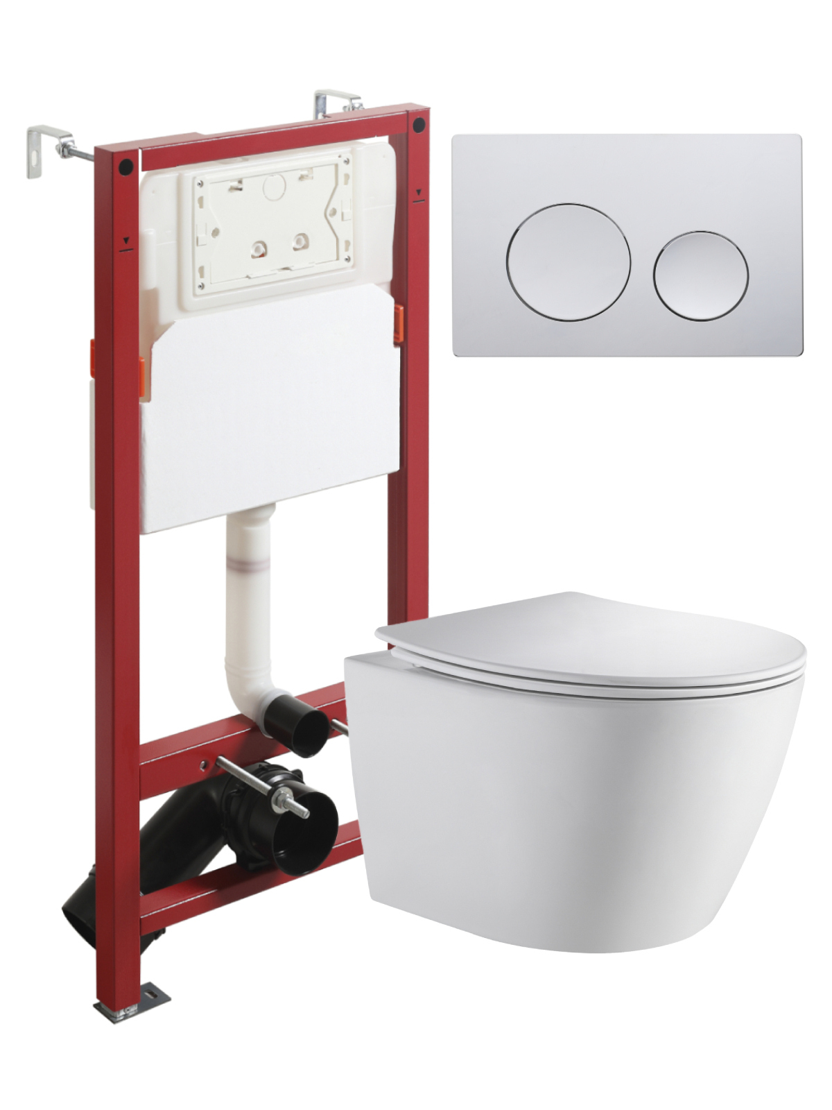 

Комплект Orange CI07-150W+APB100 Унитаз подвесной безободковый, с микролифтом + Система инсталляции + Кнопка смыва хром