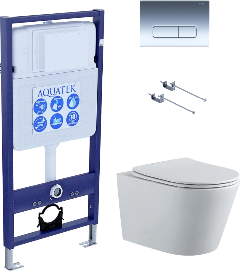 

Комплект Унитаз подвесной AQUATEK Вега AQ1905-00 безободковый, с микролифтом + Инсталляция Standard INS-0000012 + Комплект креплений KKI-0000001 + Кнопка KDI-0000016 глянцевый хром