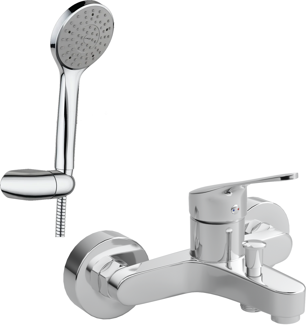 Смеситель для ванны с душем MEGA Delta MG-SRN100 + Душевой гарнитур STWORKI Дублин HFDB91100 хром