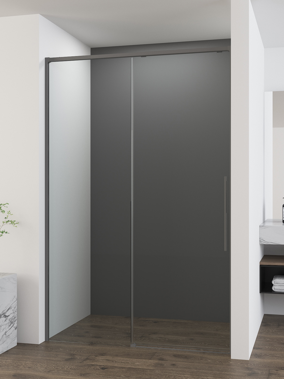 

Душевая дверь в нишу Vincea Ultima VDS-7UL100CLGM 100 см, профиль вороненая сталь, стекло прозрачное