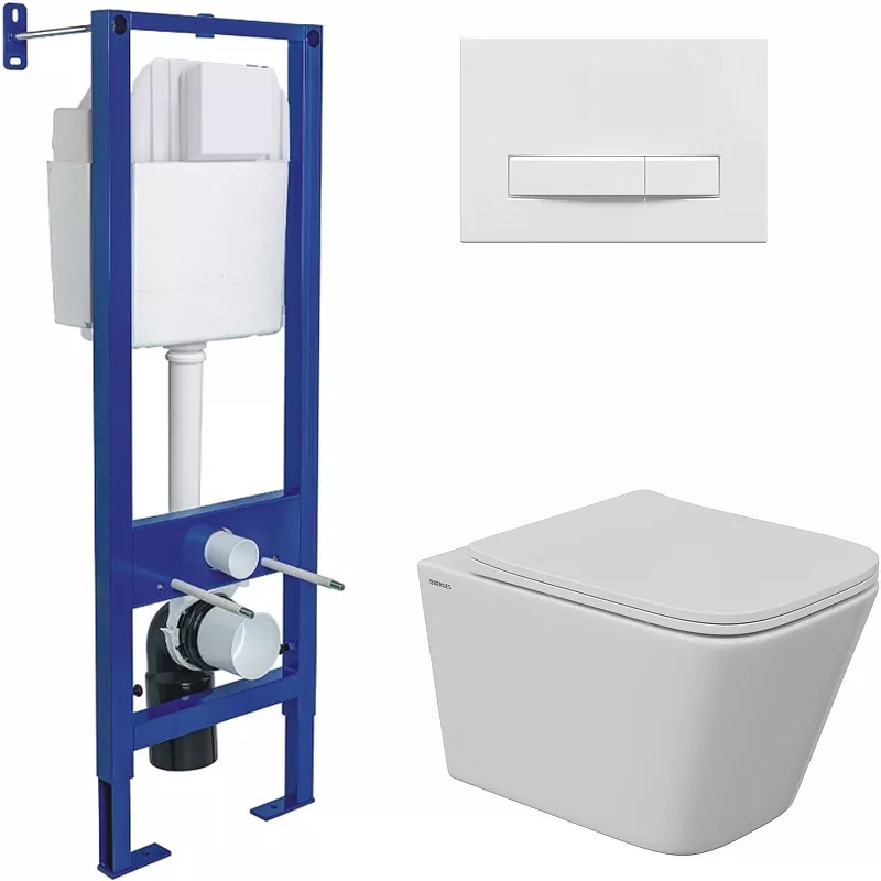 

Комплект унитаза Floe S Rimless с инсталляцией Atom Line белый, с сиденьем микролифт и клавишей смыва белый