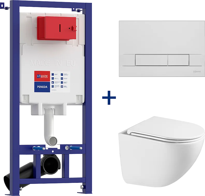 

Комплект унитаза с инсталляцией Lemark Glazer белый, с сиденьем микролифт и клавишей смыва хром глянец