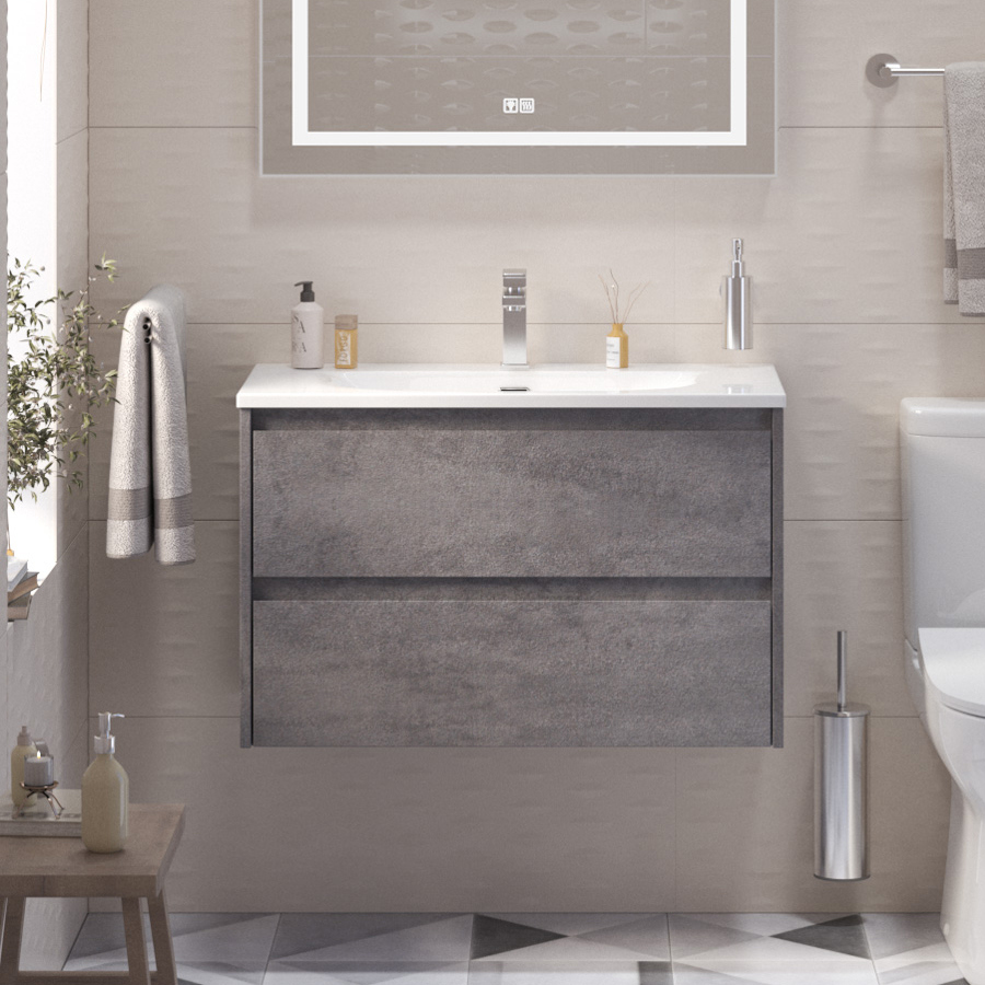 Тумба с раковиной BelBagno Kraft 39 80 cemento grigio раковина BB-8099-3-80 43300₽