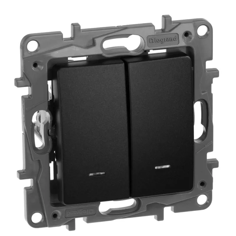 

Переключатель двухклавишный Legrand Etika с подсветкой 10A 250V антрацит 672616